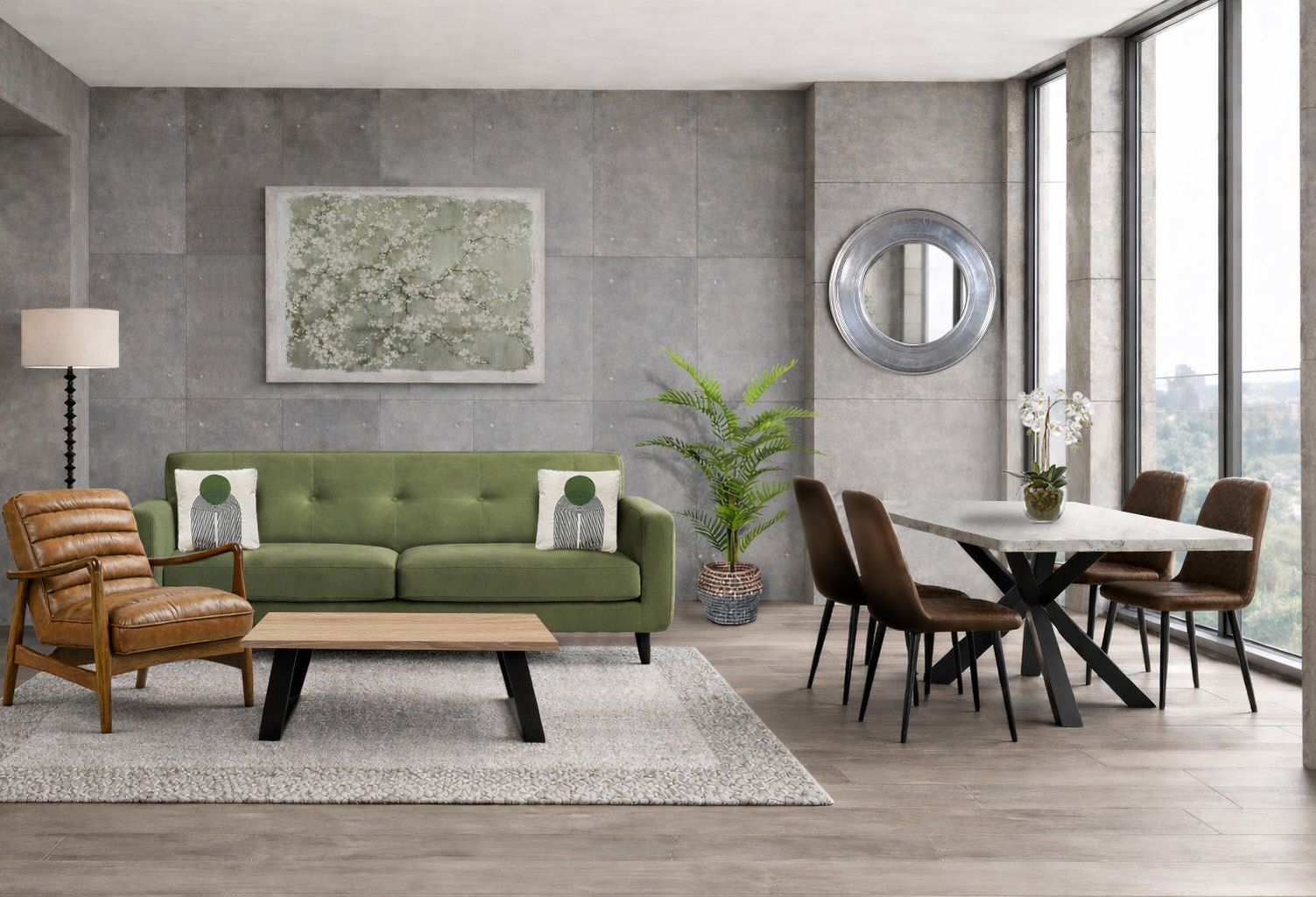 Alderley collection BTL living room and dining furniture pack with Oslo in Olive sofa