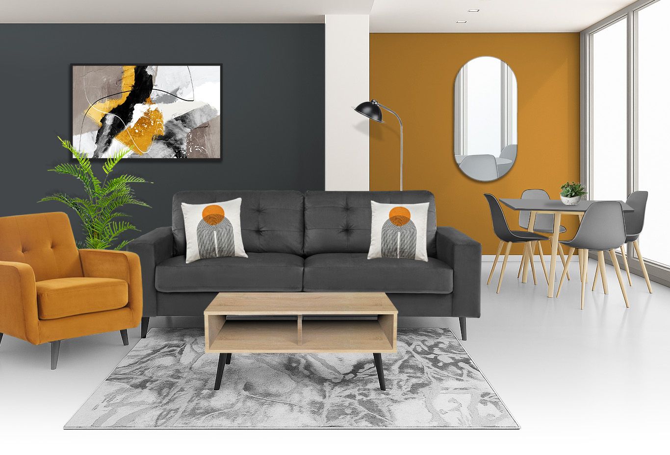 Astley collection BTL living room and dining furniture pack with Scala in Grey sofa