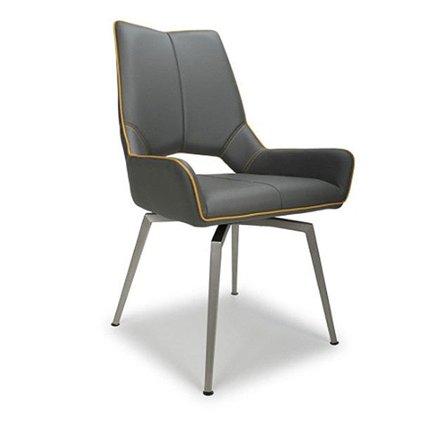 Mako Swivel Leather Effect Graphite Grey Dining Chair