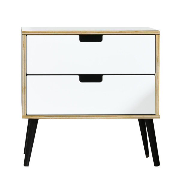 Scandi black legs white bedside