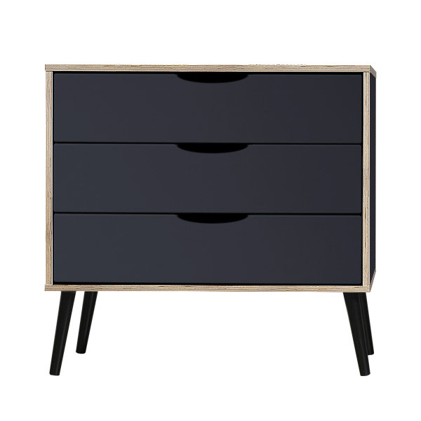 Scandi black legs indigo blue 3 drawer chest