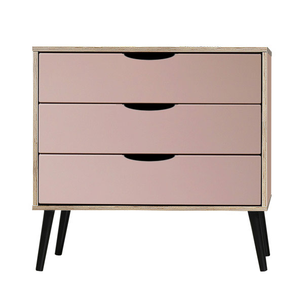 Scandi black legs Kobe Pink 3 drawer chest