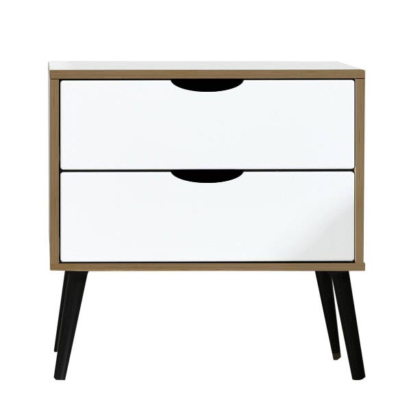 Scandi black legs white bedside