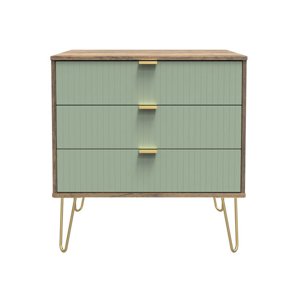 3 DRAWER CHEST IN REED GREEN & VINTAGE OAK