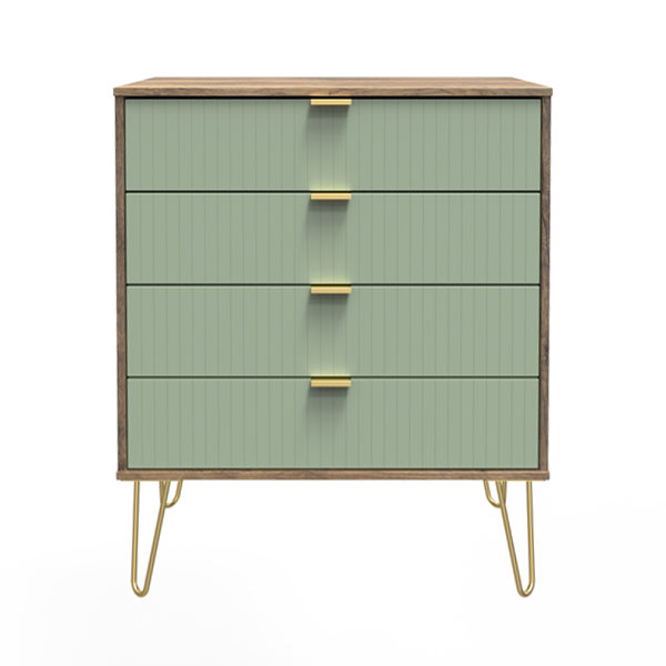 4 DRAWER CHEST IN REED GREEN & VINTAGE OAK