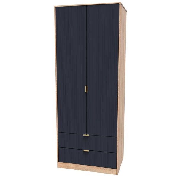 Indigo Blue & Bardolino Oak Combi Double Wardrobe