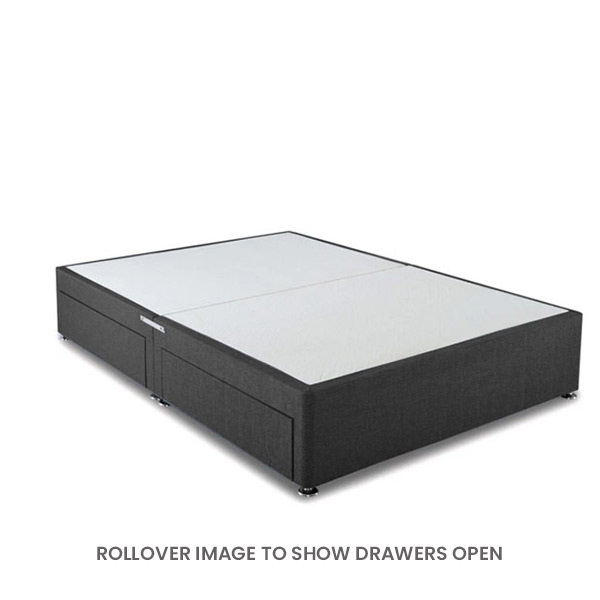 Bed base with drawers open