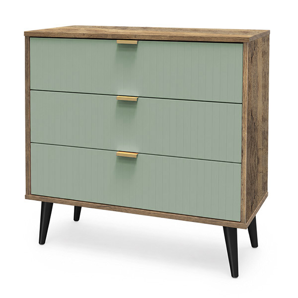 Linear 3dr chest in reed green & vintage oak black handle