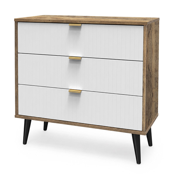 Linear 3dr chest in white & vintage oak black handle