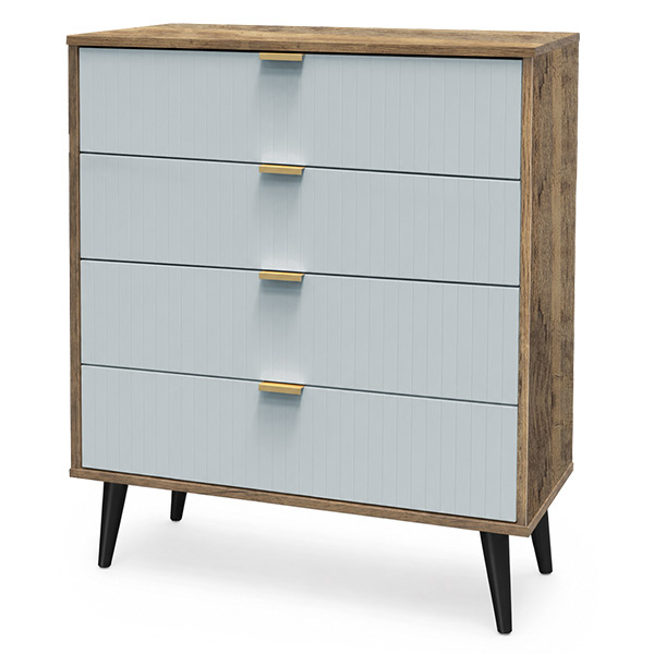 Linear 4dr chest in duck egg & vintage oak black handle