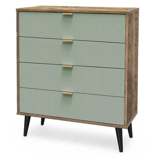 Linear 4dr chest in reed green & vintage oak black handle