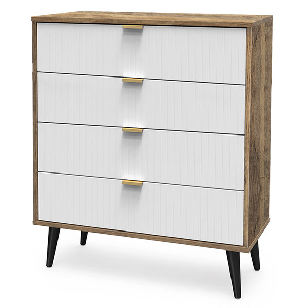 Linear 4dr chest in white & vintage oak black handle
