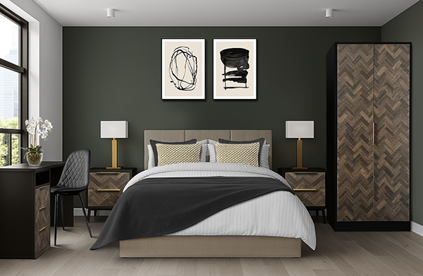 Homestudy Herringbone HMO furniture packages with wardrobe, bedside and desk